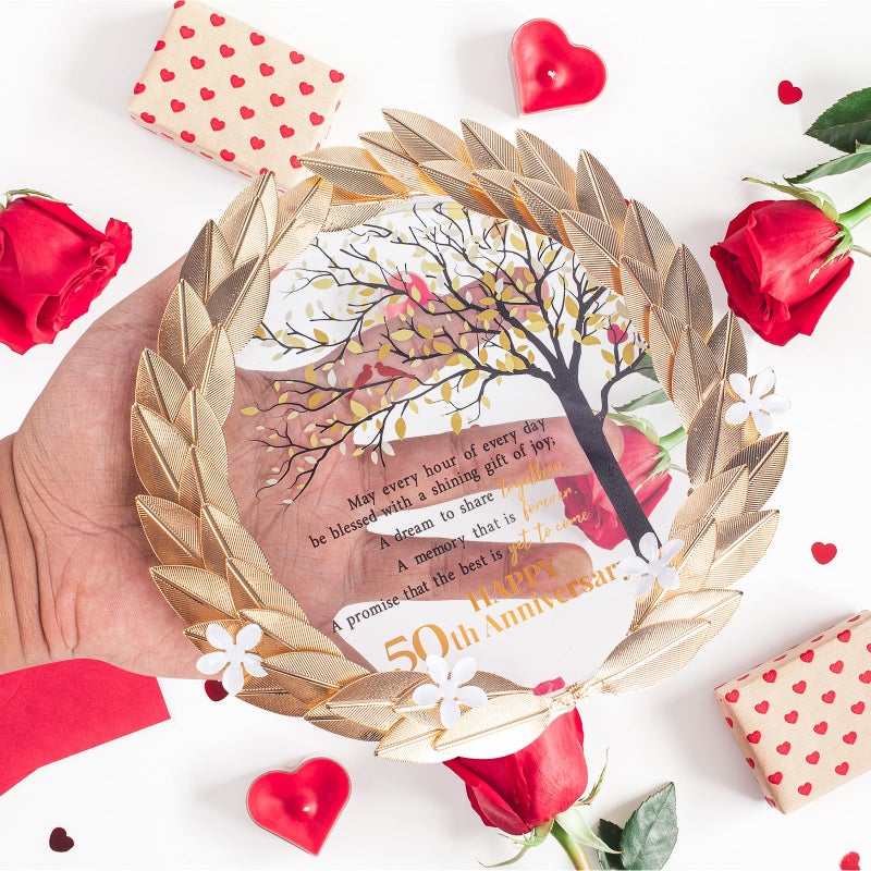 EVA murmure 50th Anniversary Wedding Unique Gifts Ideas Crystal Plate with Gold Leaf Wreath - 50th Anniversary Wedding Gifts for Parents Couple - Cardinal Style - Image 5